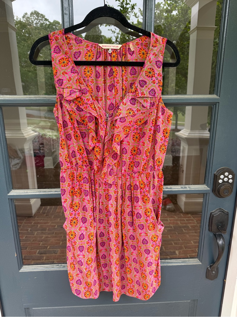 Rebecca Taylor Hot Pink Floral Print Dress with Orange & Purple Accents